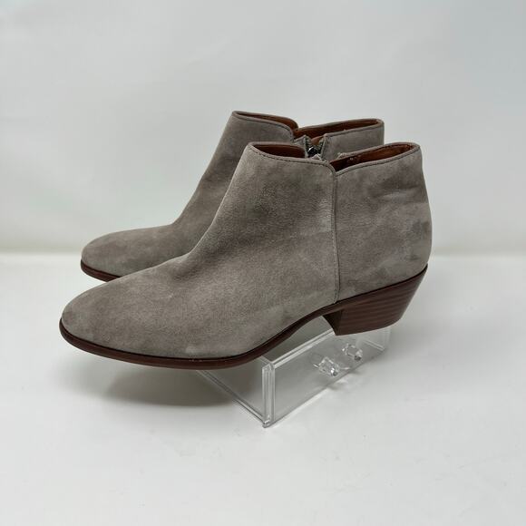 Sam Edelman Petty Ankle Boots Women’s 8W Gray Leather Side Zip Booties - Picture 4 of 11